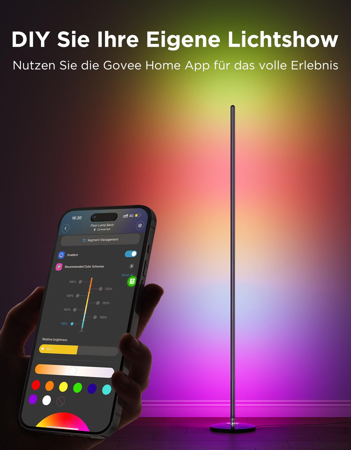 Govee RGBIC LED Stehlampe Wohnzimmer, WiFi Stehlampe 1000lm Dimmbar Schwarz