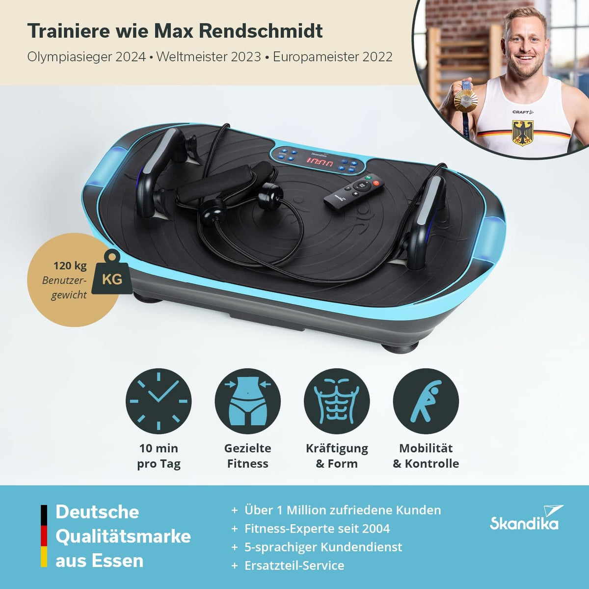 Skandika Vibrationsplatte V2 | Fitnessgerät für Muskelaufbau, Ganzkörper, Oszillation 6 – 13 Hz, bis 120 kg, Vibrationsbrett Fitness, Vibrationsplatten für Zuhause, Sportgerät Heimtraining, mit Griff
