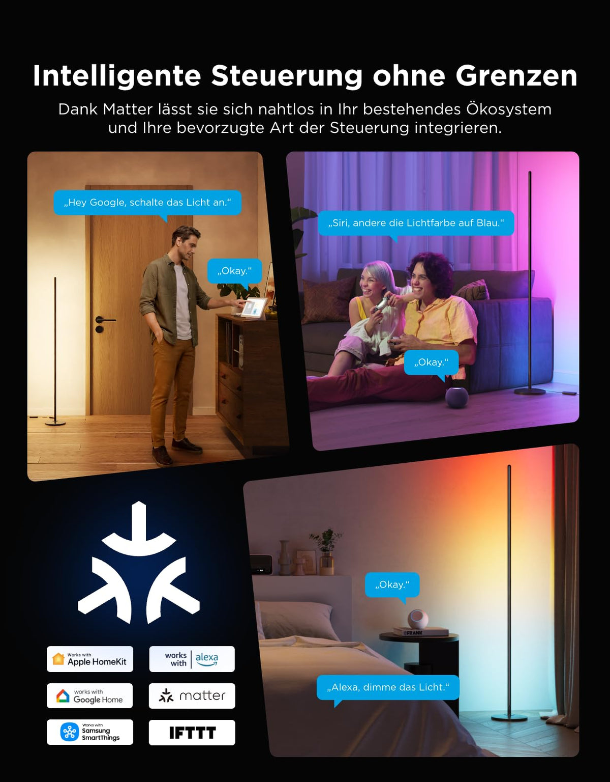 Govee RGBIC LED Stehlampe Wohnzimmer, WiFi Stehlampe 1000lm Dimmbar Schwarz